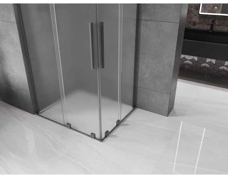 Mexen Velar L Duo, sprchový kút s posuvnými dverami 100 x 90 cm, 8mm sklo námraza, brúsený grafit, 871-100-090-02-33-95