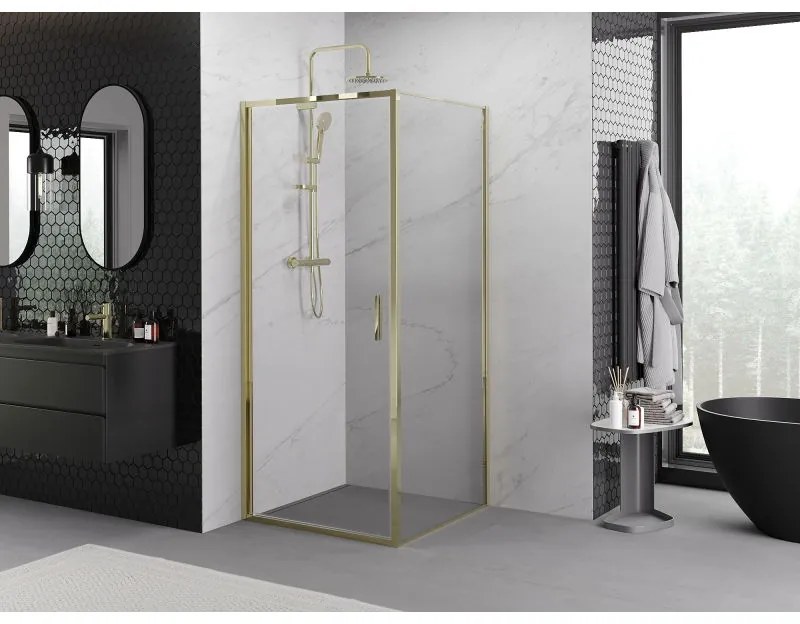 Mexen Exo, výklopný sprchový kút 90 x 90 cm, číre sklo, zlatá, 817-090-090-50-00