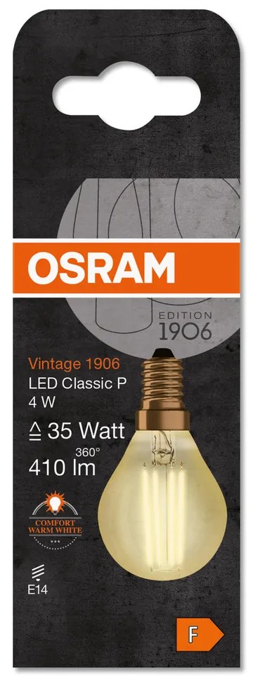 LED žiarovka E14 P40 4W = 35W 410lm 2400K Warm 300° Filament OSRAM Vintage 1906