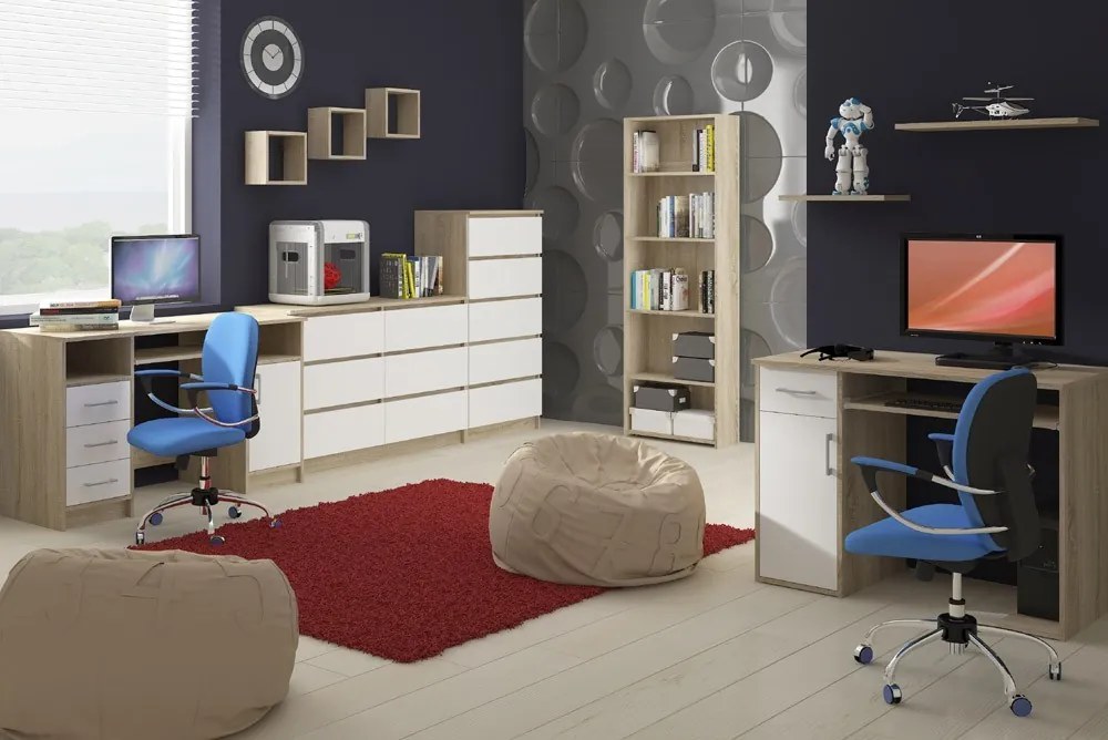 Písací stôl A-6 90 cm dub sonoma/biely pravý