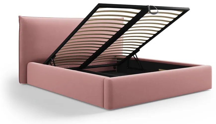 Ružová čalúnená dvojlôžková posteľ s úložným priestorom a roštom 180x200 cm Elio – Milo Casa