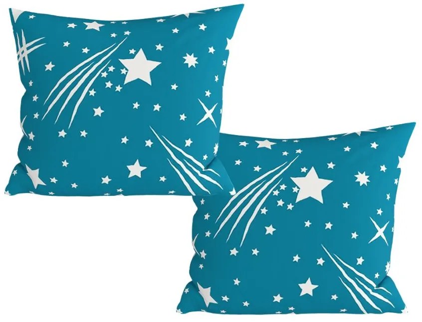 Sada 2 ks dekoračných povlakov na vankúš z mikrovlákna NIGHT SKY 45x45 cm, tyrkysová
