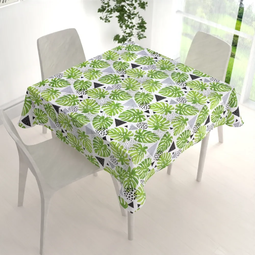 Biante Bavlnený štvorcový obrus Sandra SA-175 Zelené listy Monstera 140x140 cm
