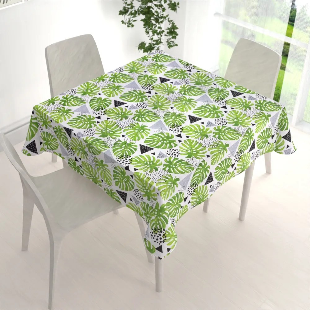 Biante Bavlnený štvorcový obrus Sandra SA-175 Zelené listy Monstera 80x80 cm