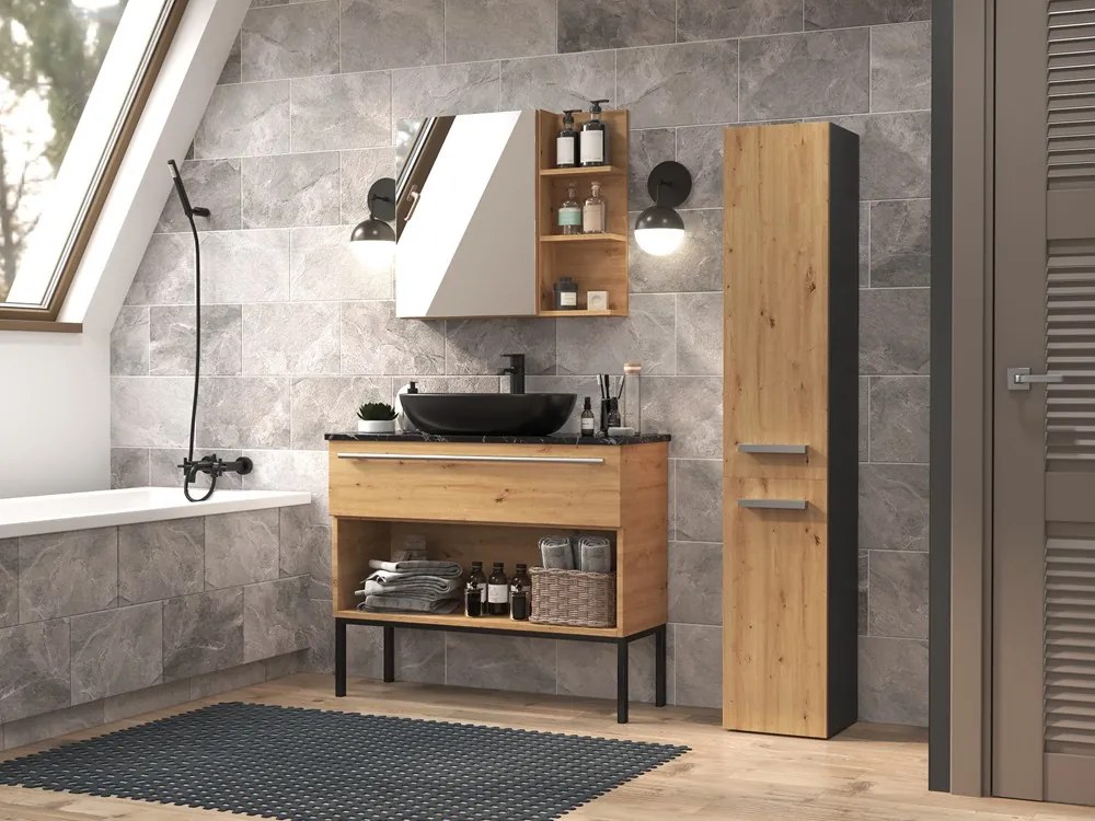 Kúpeľňová skrinka s košom na bielizeň NEL IV antracit/dub artisan