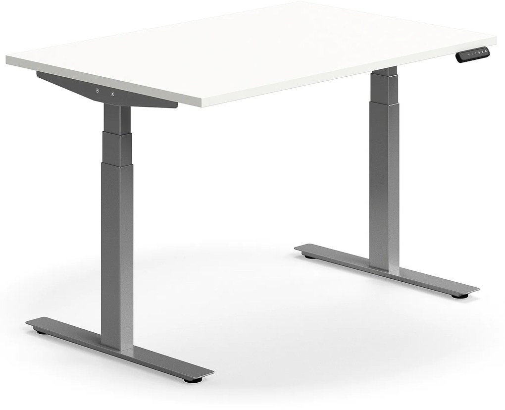 Výškovo nastaviteľný stôl QBUS, rovný, 1200x800 mm, strieborný rám, biela