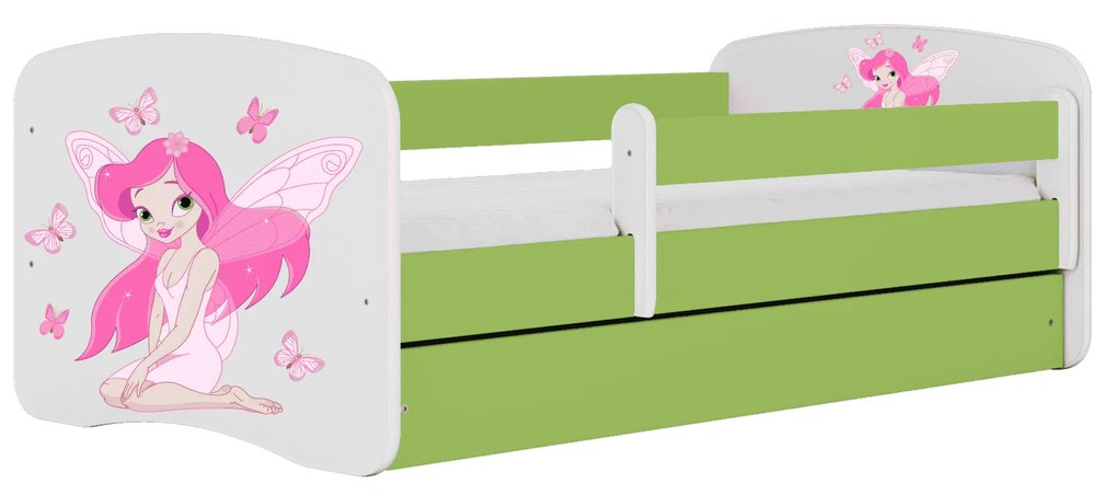 Letoss Detská posteľ BABY DREAMS 160/80- Víla II Zelená S matracom S uložným priestorom