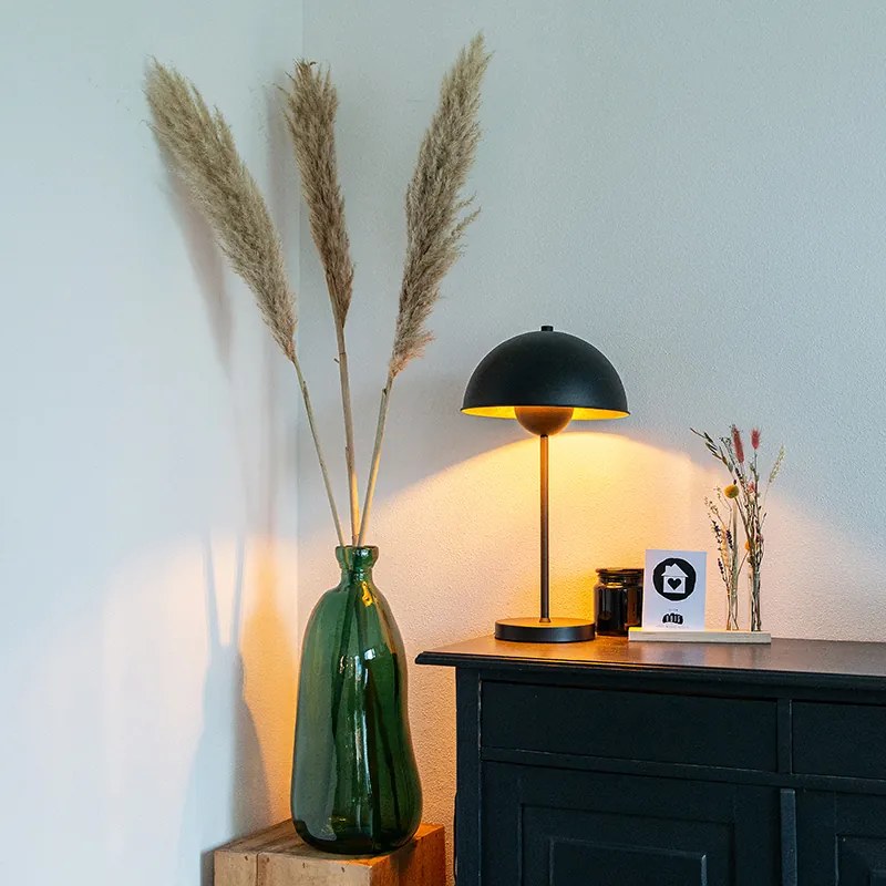 Retro stolná lampa čierna so zlatom - Magnax