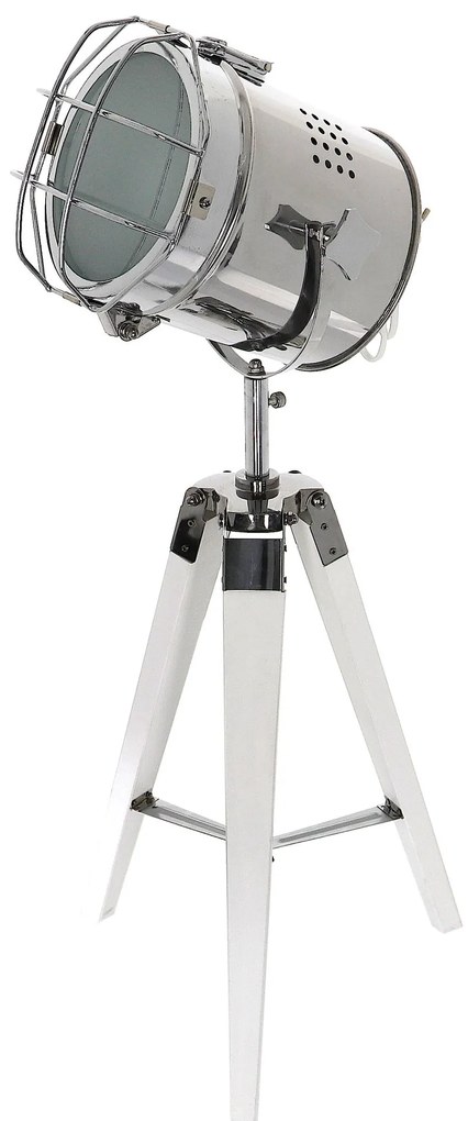 Dekorstudio Podlahová lampa TRIPOD na bielej trojnožke s chrómovaným tienidlom