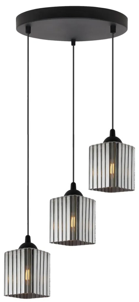 Závesné svietidlo Riffle Square, 3x grafitové sklenené tienidlo, b, o