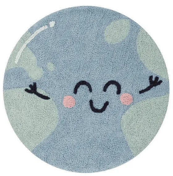 Modrý prateľný ručne tkaný bavlnený detský koberec ø100 cm Big Big World – Lorena Canals