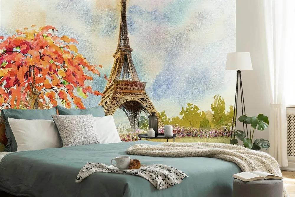 Samolepiaca tapeta Eiffelova veža v pastelových farbách - 300x200