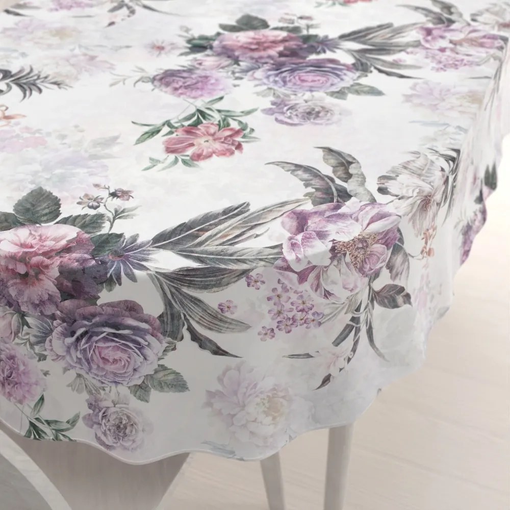 Biante Dekoračný oválny obrus BM-009 Veľké fialové kvety 140x220 cm