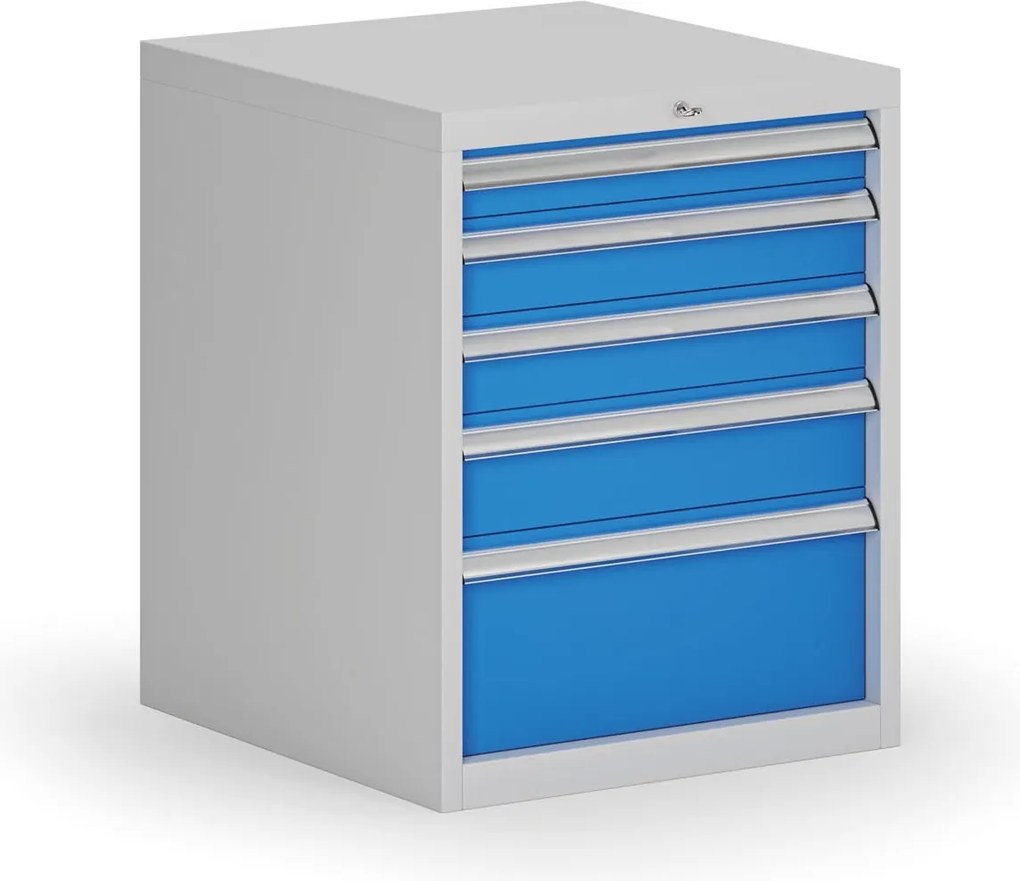 Závesný dielenský box k stolu G8, 5 zásuviek, 560 x 600 x 700 mm, modrá