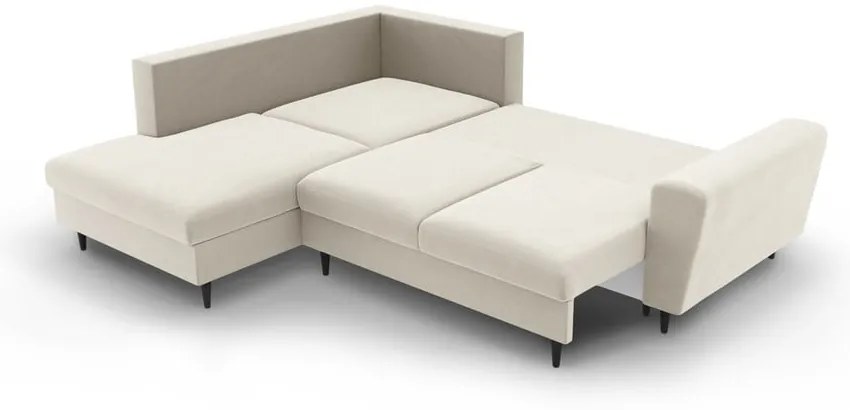 Béžová zamatová rozkladacia/s úložným priestorom rohová pohovka (ľavý roh/do L) Kyoto – Cosmopolitan Design