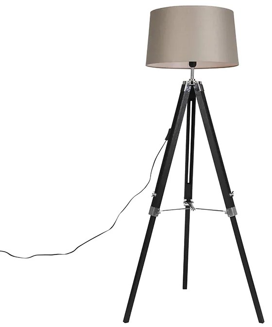 Stojaca lampa trojnožka čierna s tienidlom 45 cm ľanové taupe