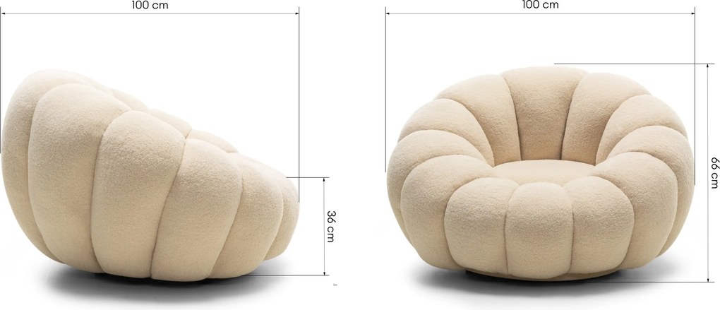 Dizajnové relaxačné kreslo VENEZIA 100 cm bouclé béžové