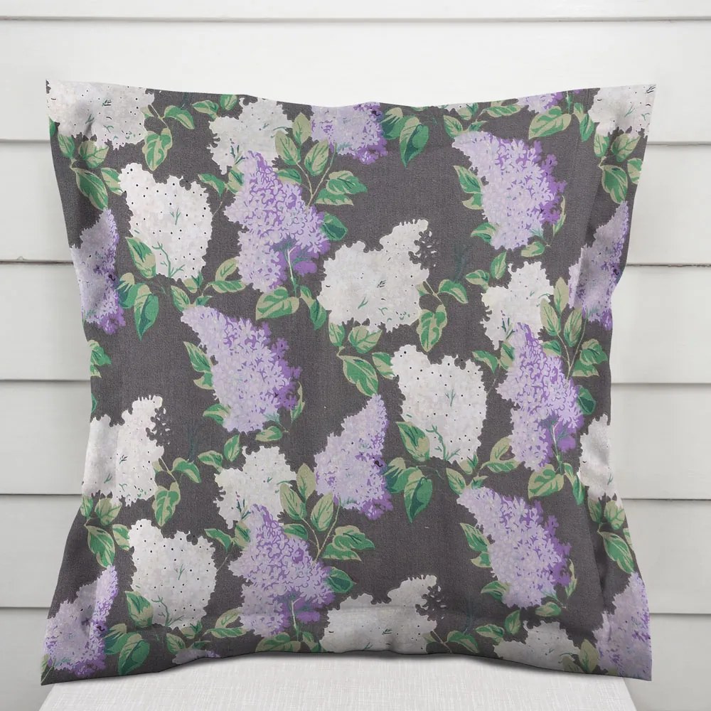 Biante Bavlnená obliečka na vankúš s lemom Sandra SA-384 Kvety orgovánu na sivom 60 x 60 cm