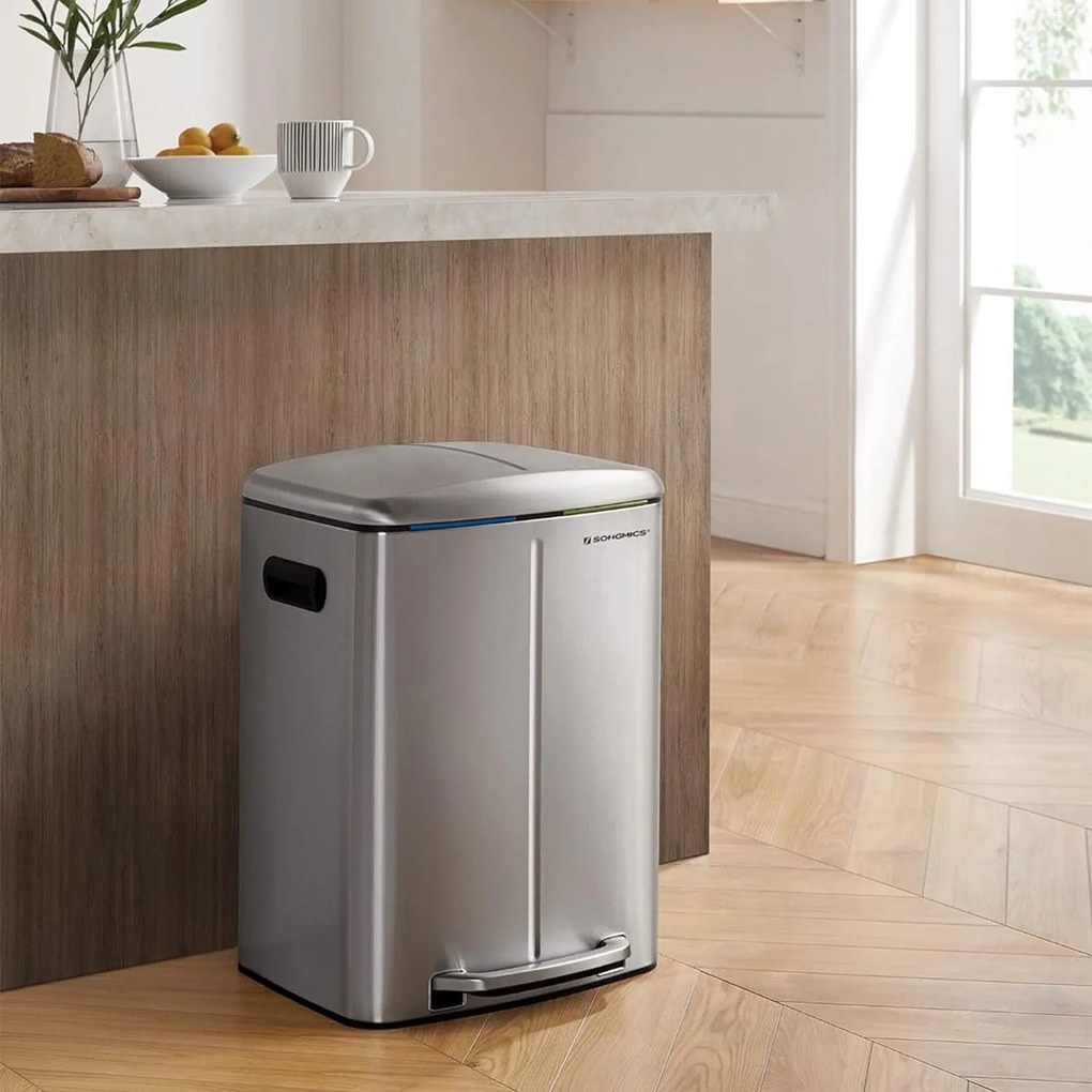 Dvojitý odpadkový kôš, 2 x 20 l kuchynský kôš, strieborná farba