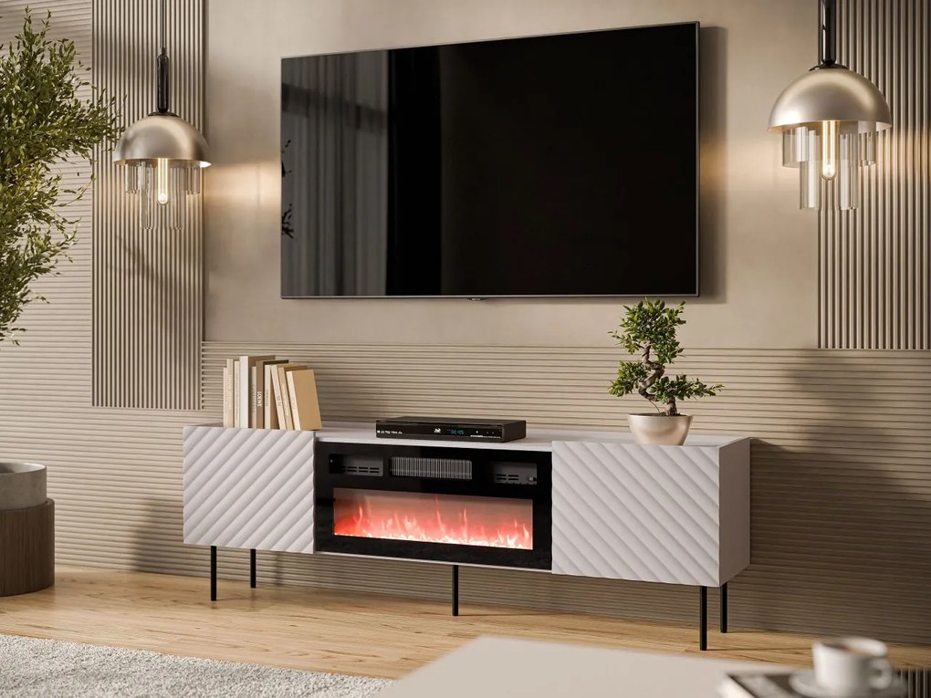 TV Stolík/skrinka s krbom Gretzo 180 2D, Farby: biela