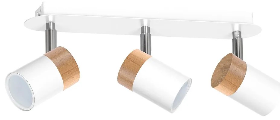 Bodové svietidlo Joker, 3x drevené/biele kovové tienidlo, w/ch