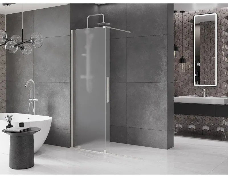 Mexen Velar, sprchová zástena s posuvnými dverami Walk-in 140 x 200 cm, 8mm sklo námraza, brúsená oceľ, 871-140-000-33-97