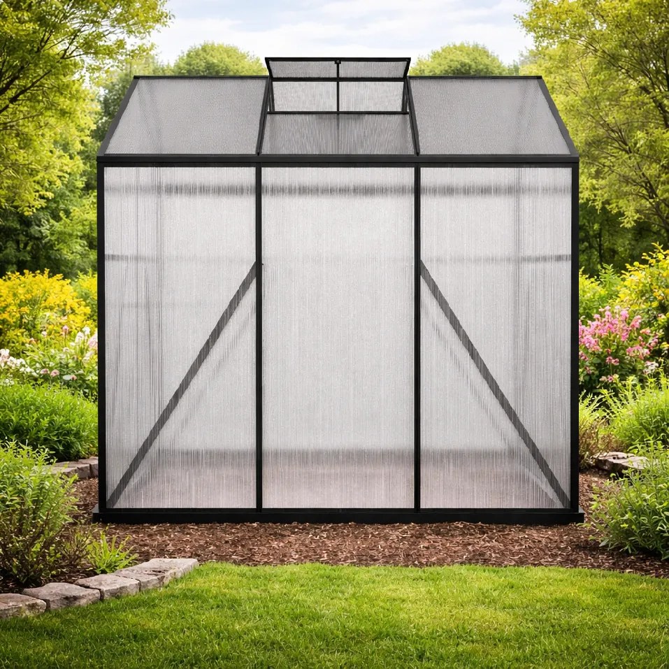 Skleník so základňou BestBerg BBGH-606B / 3,61 m² / 190 × 190 × 194 cm / čierna