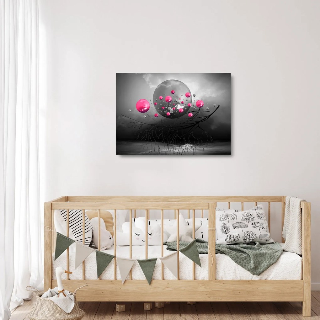 Sklenený obraz ružových abstraktných gulí (70x50 cm)