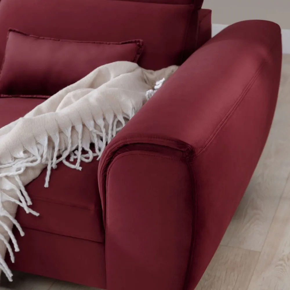 Červená zamatová rozkladacia/s úložným priestorom rohová pohovka (ľavý roh/s leňoškou) Foble – ELTAP