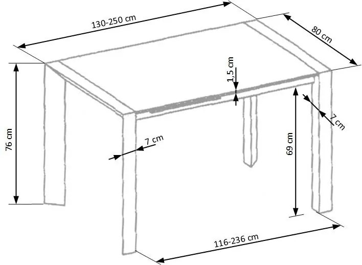 Jídelní rozkládací stůl Yale 2 130/250 cm bílý