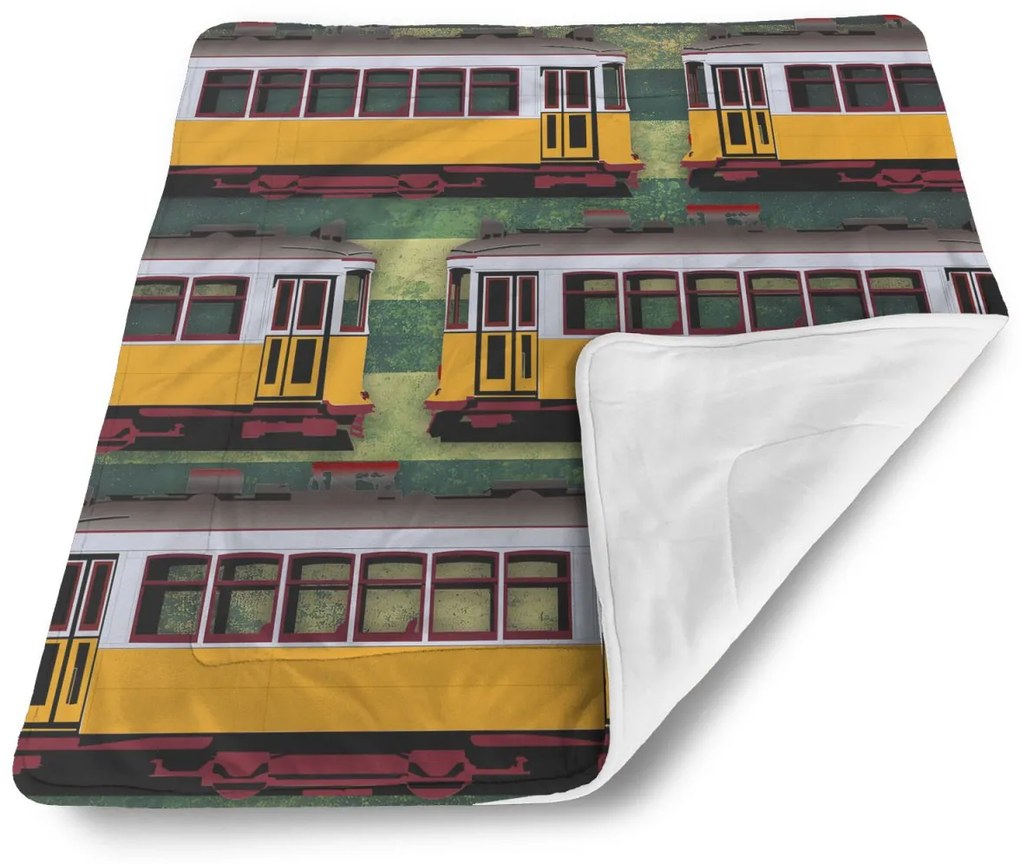 Sablio Deka pre bábätko Lisabonské historické električky Zelený Pattern - 80x100 cm
