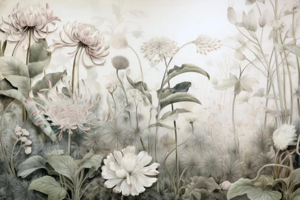 Samolepiaca tapeta kvety zahalené prírodou s béžovým kontrastom