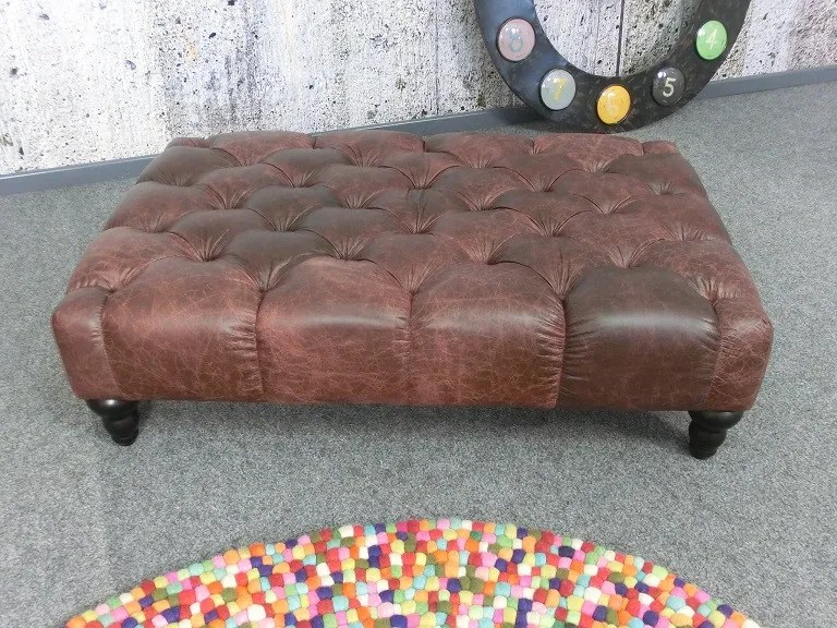 (2583) CANYON Chesterfield luxusný kožený taburet hnedý