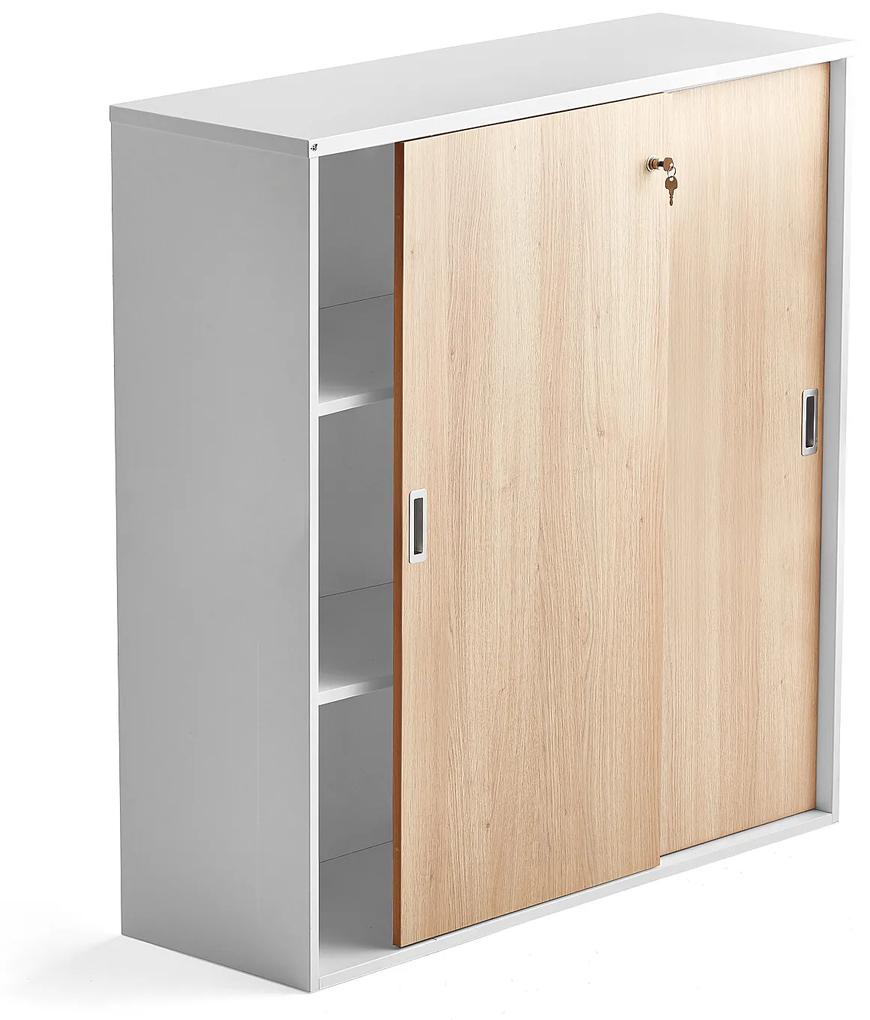 Kancelárska skriňa s posuvnými dverami MODULUS XL, 1200x1200 mm, biela, dub