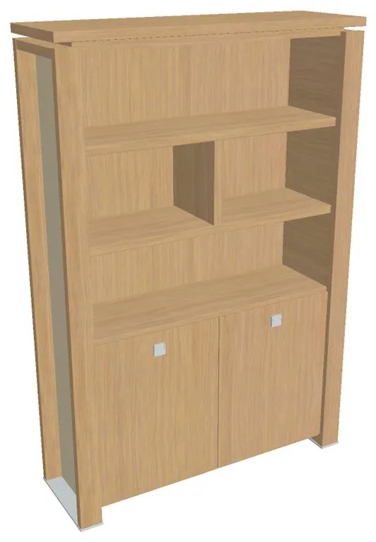 Vysoká skriňa Verno+ S 140 x 46 x 210 cm, s regálom, dub svetlý / vanilka