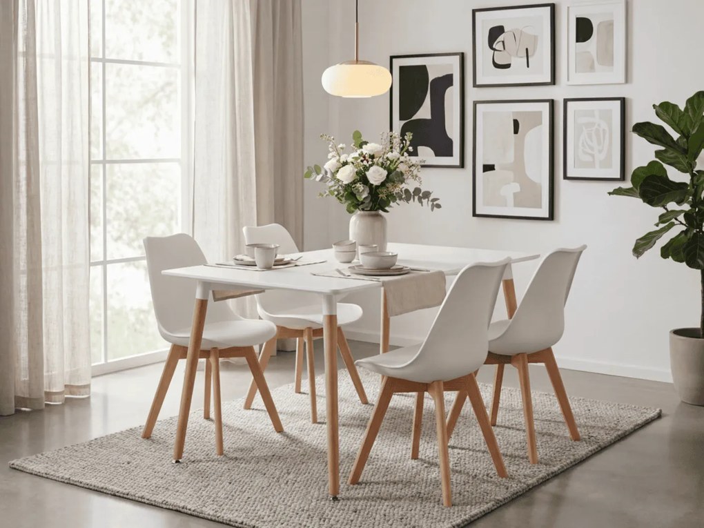 Jedálenský set 1 + 4, biely stôl ADRIA 120x80 cm + biela stolička KITO