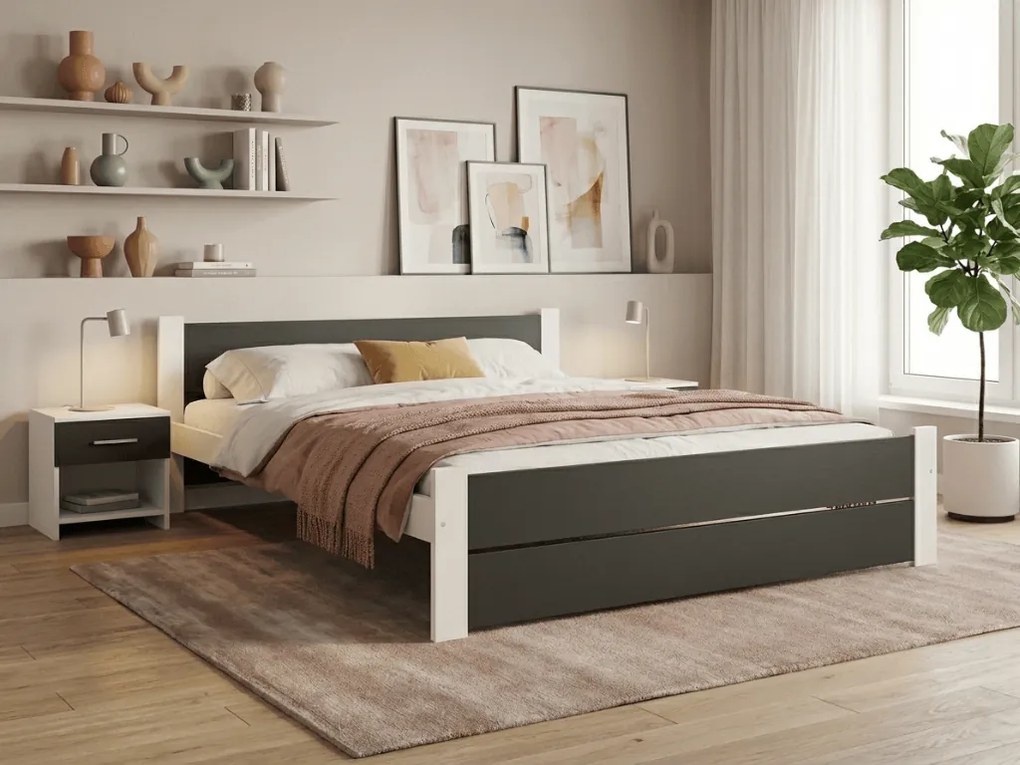 Posteľ IKAROS DOUBLE 140 x 200 cm, antracit/biela Rošt: S lamelovým roštom, Matrac: Matrac DELUXE 10 cm