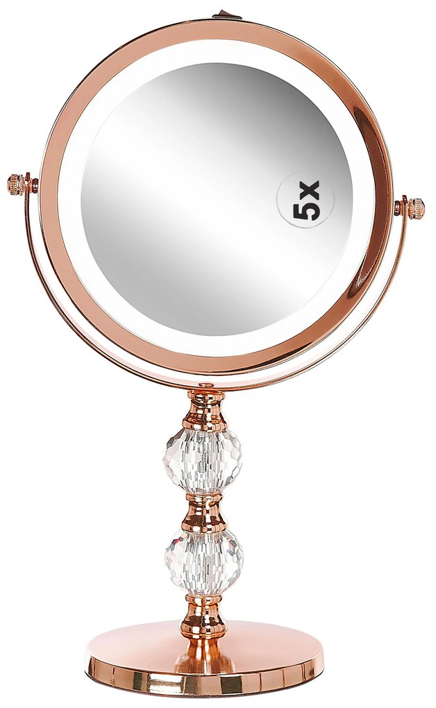 LED Makeup zrkadlo ø 18 cm CLAIRA ružovo zlaté  Beliani