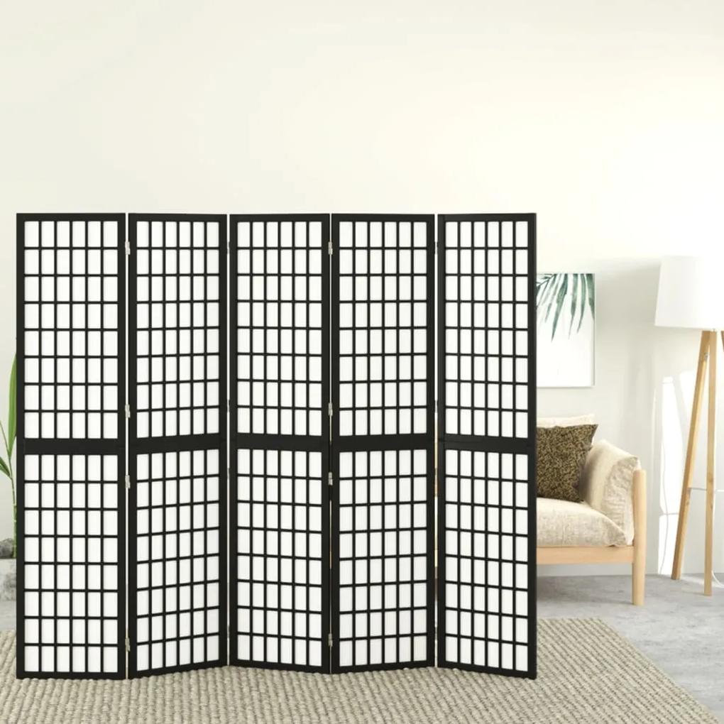 Skladací paraván s 5 panelmi japonský štýl 200x170 cm čierny 352081