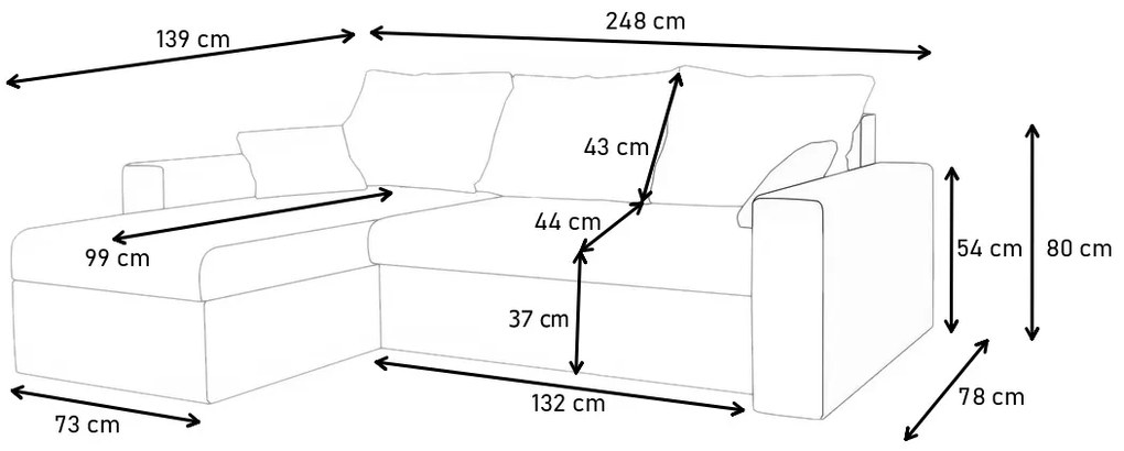 Rozkladacia rohová sedačka DENVER, 248x80x139, itaka 10