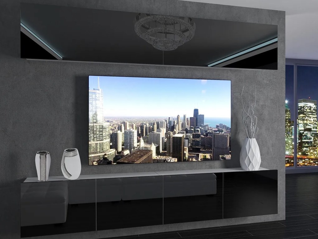 Obývacia stena 200 cm Belini čierny lesk Imperium6 IMP 6/5/W/B/0/0