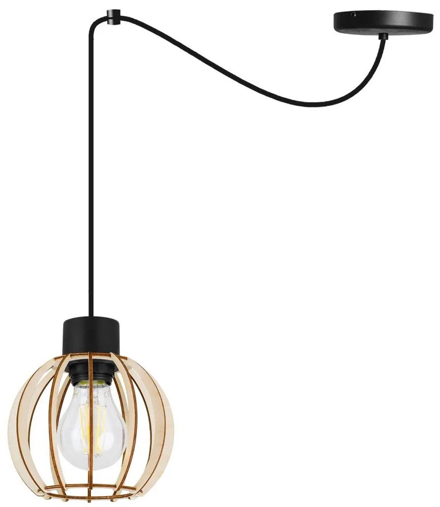 Závesné svietidlo Timber Spider 8, 1x drevené tienidlo