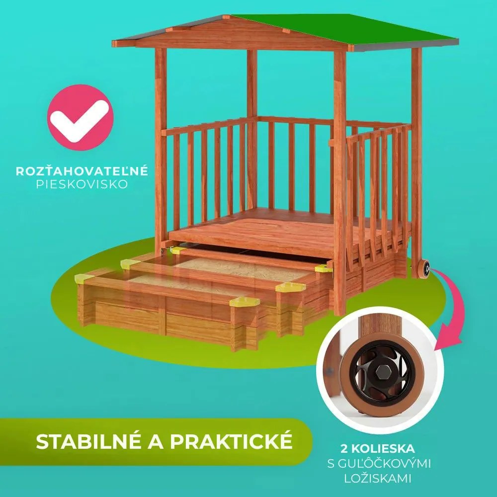Pieskovisko s verandou SUNNY, 130x130x143cm, hnedá/zelená Jurhan