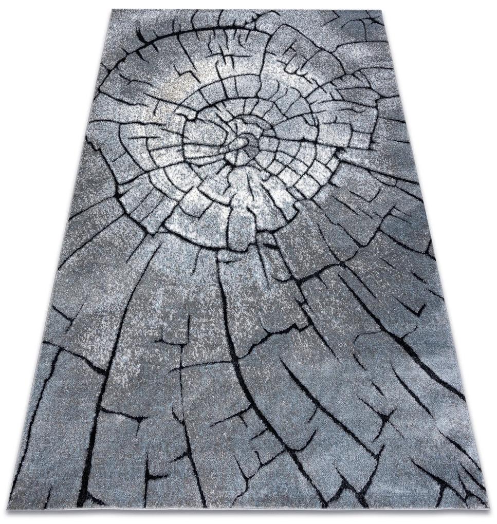 Moderný koberec COZY 8875 Wood, kmeň stromu - Štrukturálny,  dve vrstvy  rúna sivá / modrá
