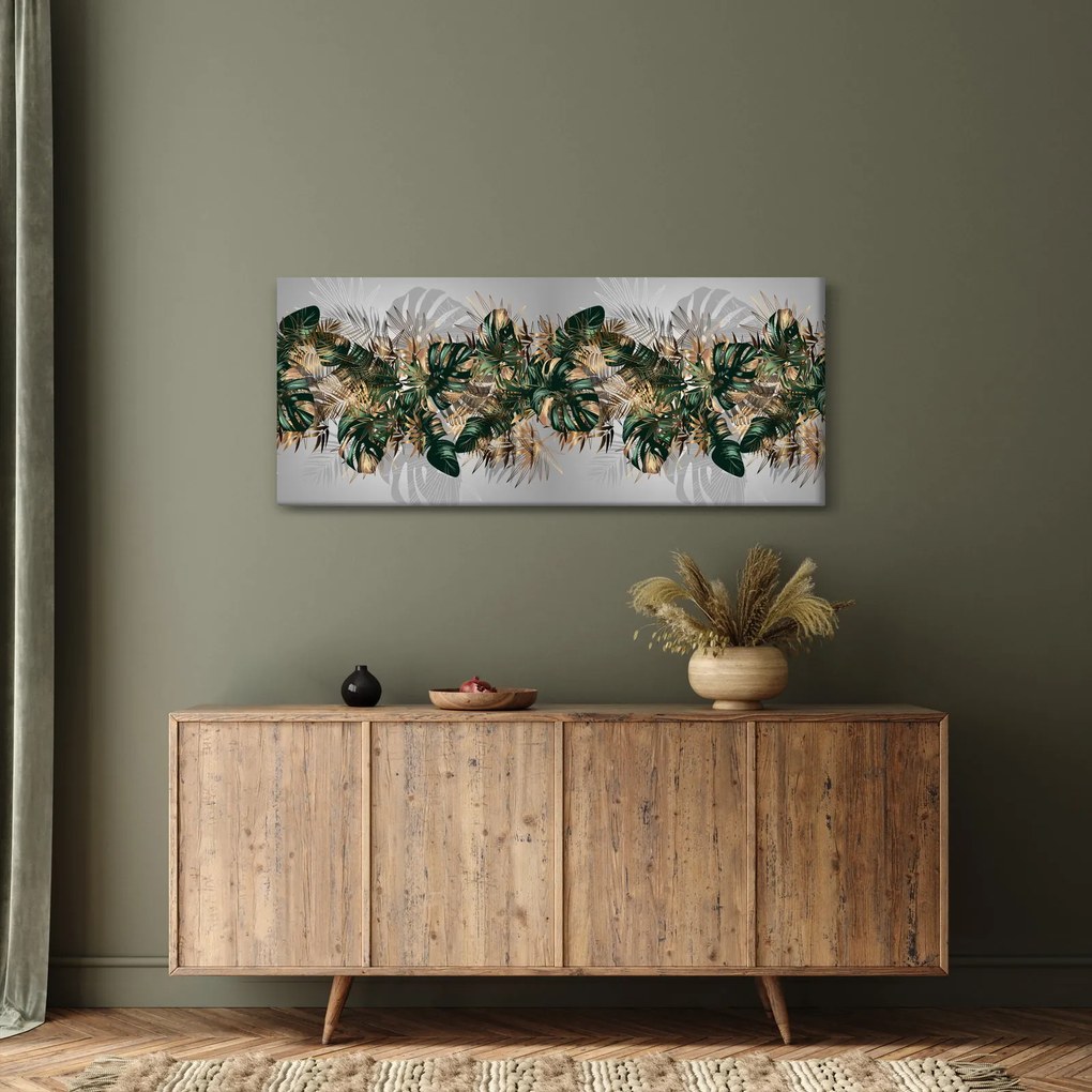 Obraz - Zlato-zelené tropické listy (120x50 cm)
