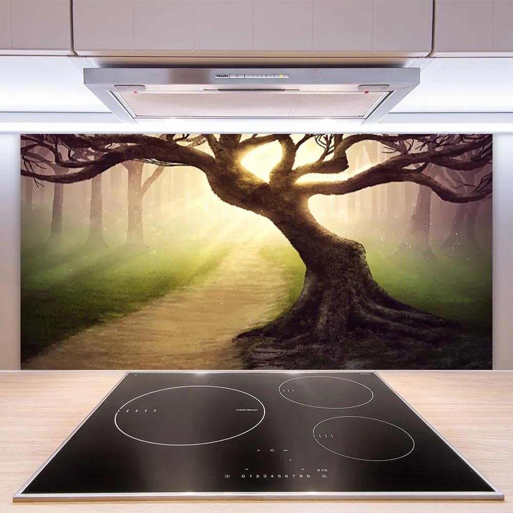 Sklenený obklad Do kuchyne Strom lúče slnko 120x60 cm