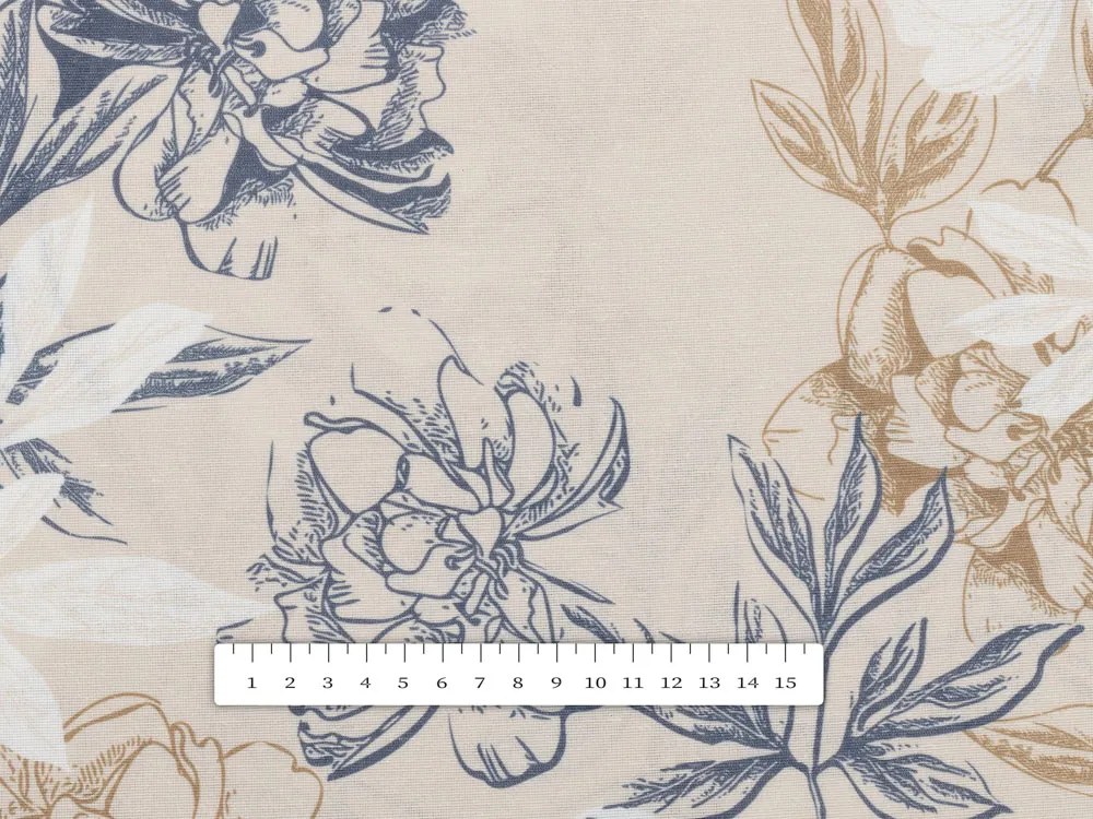 Biante Dekoračná obliečka na vankúš s lemom PML-058 Kvetinová perokresba na svetlo béžovom 45 x 45 cm