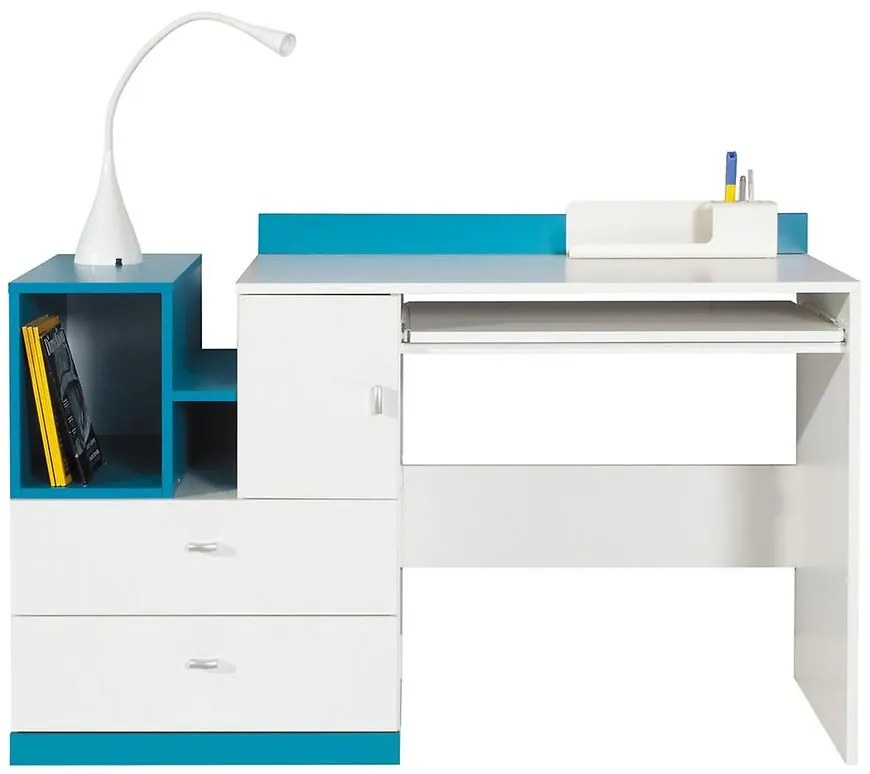Písací stôl Mobi MO-11 biela/tyrkysová