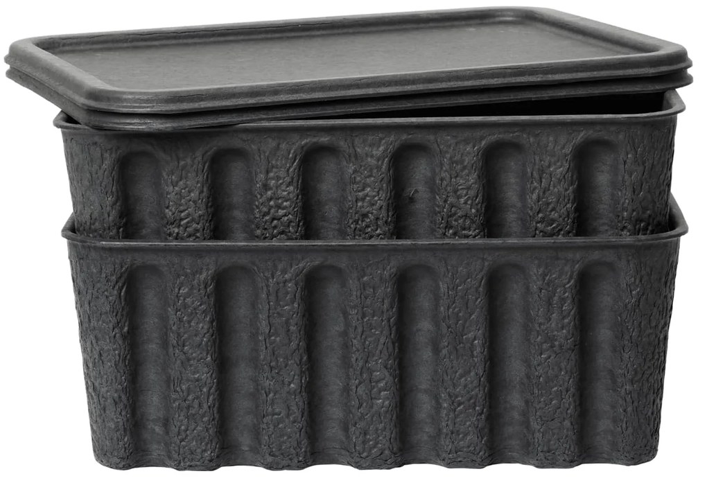 Ferm Living Úložný box s vekom Paper Pulp Large Charcoal – set 2 ks