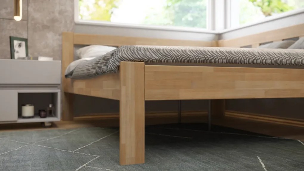 Rohová posteľ so zástenou vpravo Tema P 180x200 cm, prírodný buk